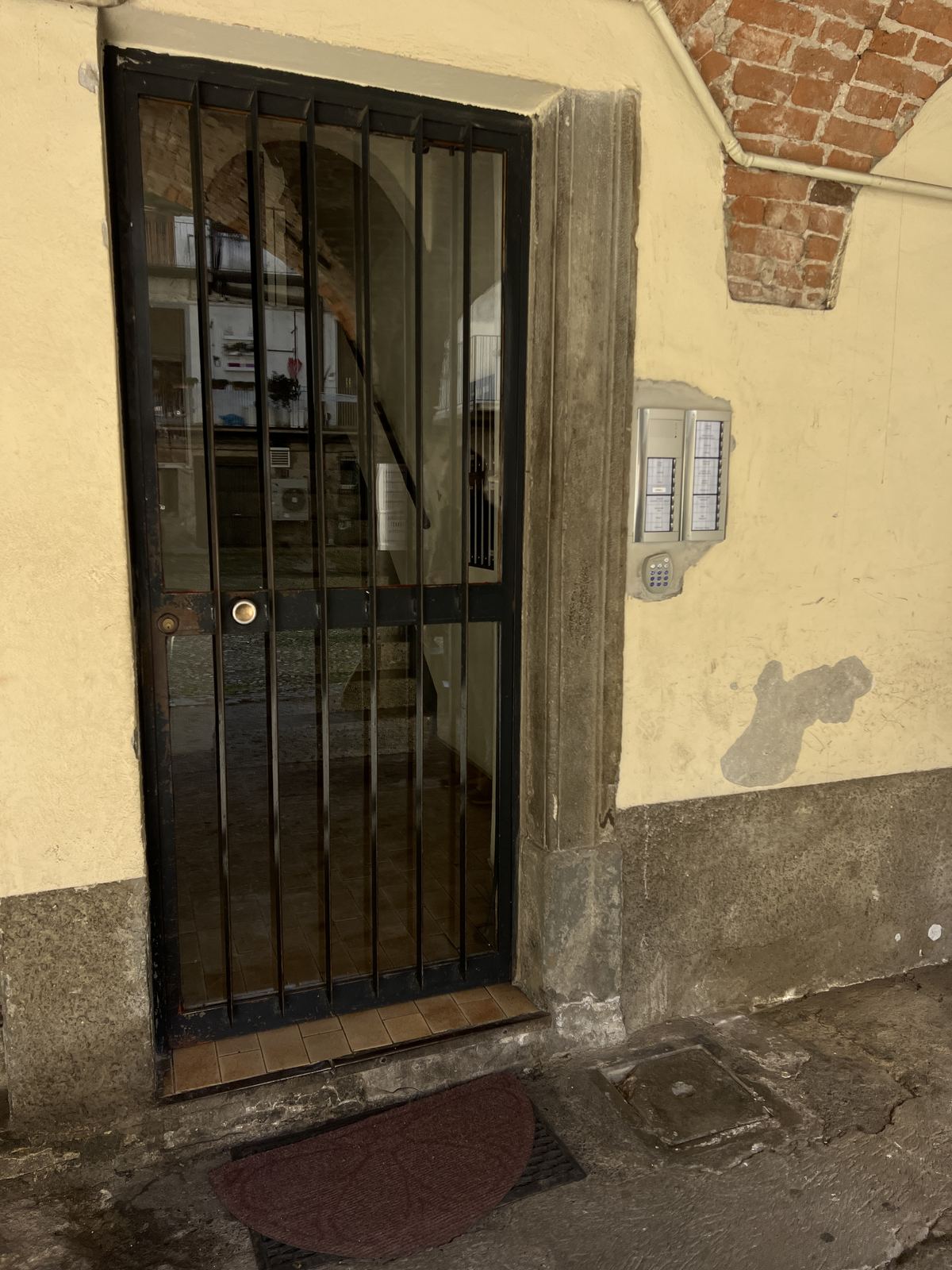 Inner glass door with intercom panel