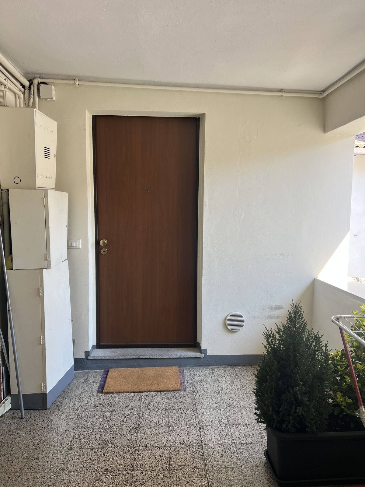 Apartment front door with doormat